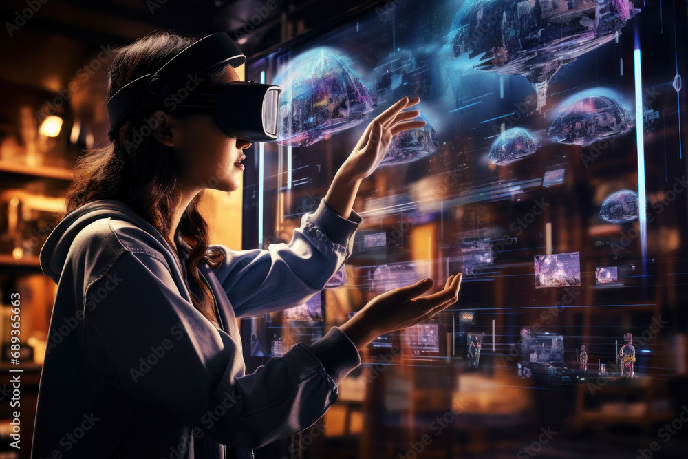 Poster an ai-enhanced virtual reality experience, immersing users in a simulated environment and showcasing