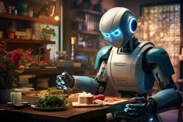 A humanoid robot assisting with household tasks, showcasing the practical applications of artificial intelligence in daily life. Concept of domestic AI assistance. Generative Ai.