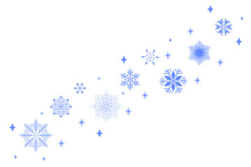 Christmas bright blue snowflake border banner. Seamless snowflake wave with star borders. Merry Christmas snow flake header or banner, wallpaper or backdrop decor. Isolated vector illustration