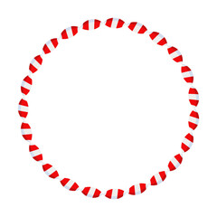 Christmas Candy Cane Frame. Striped ribbon circle sticker.