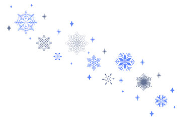 Christmas bright blue snowflake border banner. Seamless snowflake wave with star borders. Merry Christmas snow flake header or banner, wallpaper or backdrop decor. Isolated vector illustration