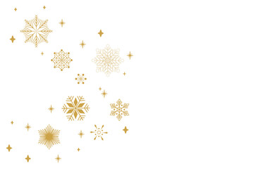 Christmas bright snowflake border banner. Gold seamless snowflake wave with star borders. Merry Christmas snow flake header or banner, wallpaper or backdrop decor. Isolated vector illustration