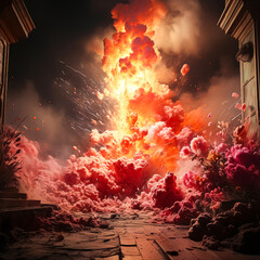 Celebratory brilliance, Stock photo capturing a bright fireworks explosion with pink smoke a vibrant and enchanting image illuminating festive occasions.