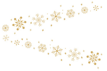 Christmas bright snowflake border banner. Gold seamless snowflake wave with star borders. Merry Christmas snow flake header or banner, wallpaper or backdrop decor. Isolated vector illustration - obrazy, fototapety, plakaty