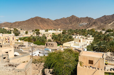 View of Bahla old town at the foot of the Djebel Akhdar in Sultanate of Oman. Unesco World Heritage Site..