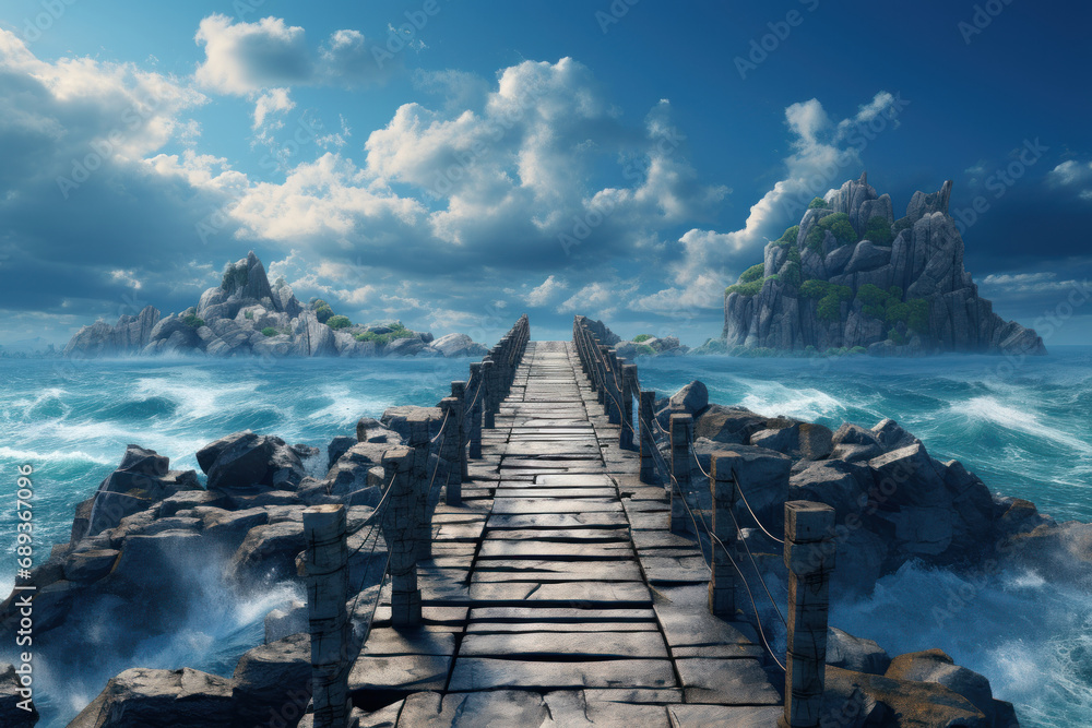 Aufkleber a bridge connecting two distant shores, illustrating the bridging of gaps and the unifying power of 