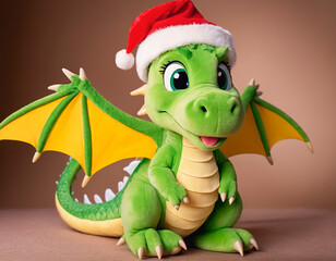 The green dragon in Santa Claus hat