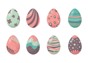 Set of colored Easter eggs in flat style isolated on white background Vector illustration