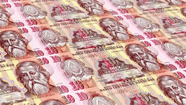 Honduras Honduran Lempira 10 Banknotes Money Printing House, Printing Ten Honduran Lempira, Printing Press Machine Print out Honduran Lempira, Being printed by currency press machine 10