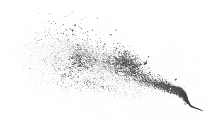 Black chalk pieces and powder flying, isolated on white, clipping path