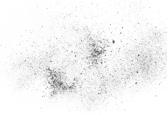 Black chalk pieces and powder flying, explosion effect isolated on white, clipping path