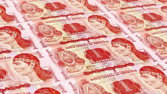 Honduras Honduran Lempira 1 Banknotes Money Printing House, Printing One Honduran Lempira, Printing Press Machine Print out Honduran Lempira, Being printed by currency press machine 1
