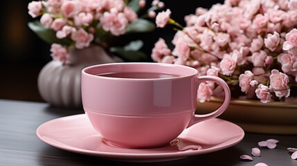 Obraz na płótnie Canvas Delicate Pink Rose Coffee Cup, Background Image, Desktop Wallpaper Backgrounds, HD
