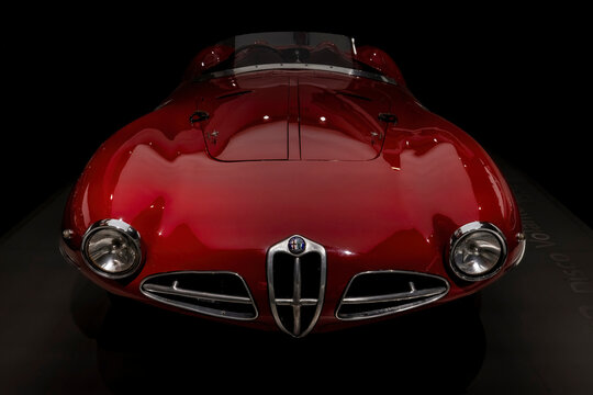 Arese, Italy - jul 1 2022 :A superb Alfa Romeo 1900 C52 Disco Volante model on display at The Historical Museum Alfa Romeo