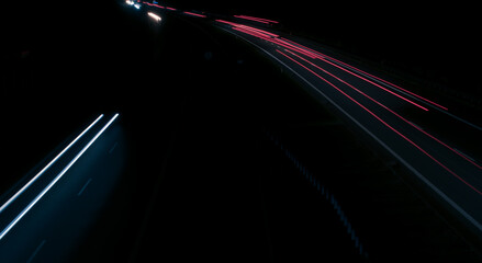 lights of cars with night. long exposure, light lines