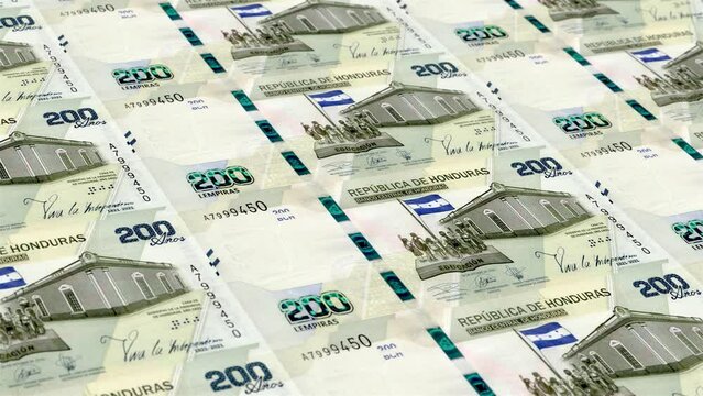 Honduras Honduran Lempira 200 Banknotes Money Printing House, Printing Two Hundred Honduran Lempira, Printing Press Machine Print out Honduran Lempira, Being printed by currency press machine 200