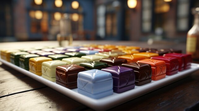 Different Kinds Chocolates On Colored Table, Background Image, Desktop Wallpaper Backgrounds, HD