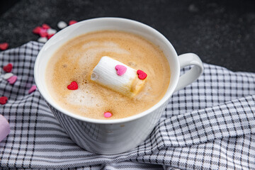 hot coffee chocolate cappuccino or latte appetizer meal food snack on the table copy space food background rustic top view