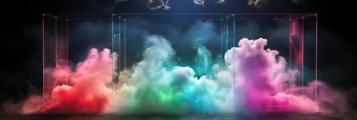 Colored rectangles with clouds on a black background