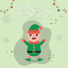 Elf cartoon kawaii Christmas characters Vector