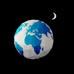 Earth planet - globe in space with moon on background, vector
