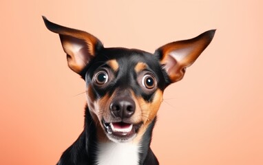 Crazy surprised dog makes big eyes
