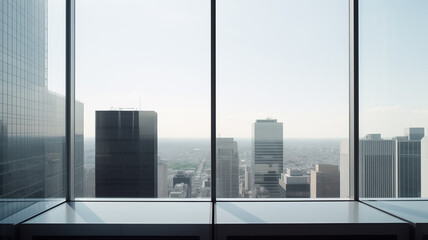 High-rise modern building with wide windows of city view. Empty room with wide windows.Minimalism style. Can be used for office and conferences. - Powered by Adobe