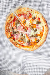 pizza artichoke ham olives fast food eating cooking meal food snack on the table copy space food background rustic top view