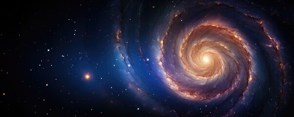 Bright spiral galaxy with blue and orange tones - Powered by Adobe
