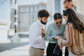 Fototapeta premium Diverse business team discusses market trends, financial planning, and investment strategies for expansion. They collaborate on product innovation, sales strategy, and risk management.