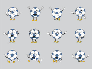 Obraz premium football mascot vector, retro vintage cartoon character, illustration set