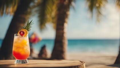 colorful tropical cocktail at the beach on wooden tab

 - obrazy, fototapety, plakaty