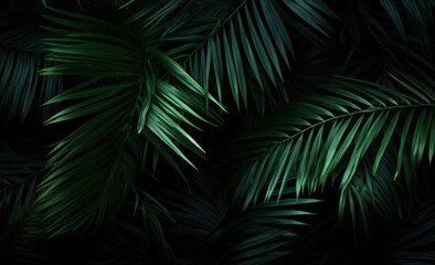 palm leaves on a dark background with palm leaves in the background,
