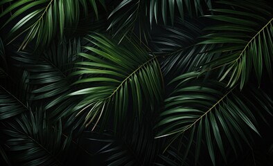 palm leaves on a dark background with palm leaves in the background,