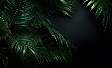 Fototapeta na wymiar palm leaves on a dark background with palm leaves in the background,