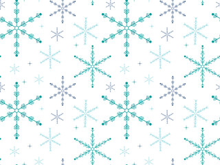 Blue Snowflakes Simple Christmas seamless pattern. Vector illustration