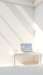 Fototapeta premium pc on desk in an empty room,