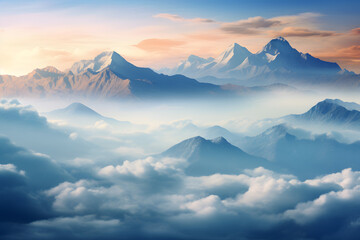 mountain range, mountains, dreamy cloudy mountains, peaks