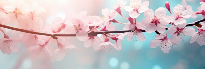 pink cherry blossoms flower on a bright background,