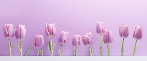 purple and violet tulips arranged around a window frame,