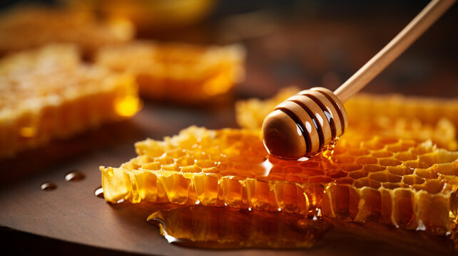 fresh organic honey on honeycomb