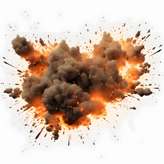 Realistic fiery explosion of dynamite with sparks on a white background