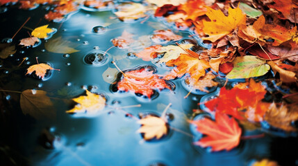 autumn leaves in water - Powered by Adobe