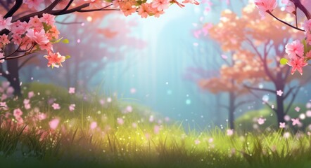 Obraz na płótnie Canvas spring background of grass and flowers spring