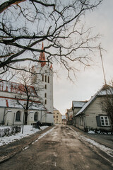 Historic Religious Tower in Winter Town