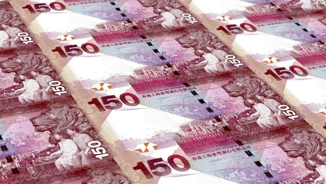 Hong Kong Hong Kong Dollar xxx Banknotes Money Printing House, Printing yyy Hong Kong Dollar, Printing Press Machine Print out Hong Kong Dollar, Being printed by currency press machine xxx Hong Kong