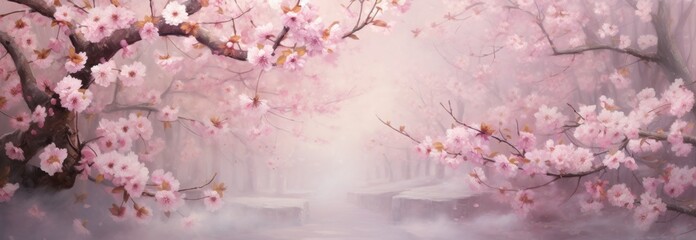 the pink blossoms of cherry trees are in motion, - obrazy, fototapety, plakaty