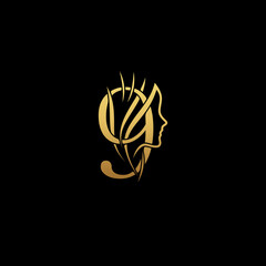 gold colored initial number 9 combined with female face indicating beauty use for salon, hair, business, logo, design, vector, company, branding, and more