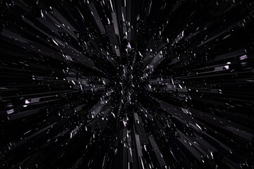 Shards  from explosion in outer space in black and white