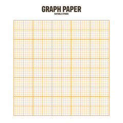 Sheet of graph paper with grid. Millimeter paper texture, geometric pattern. Orange lined blank for drawing, studying, technical engineering or scale measurement. Vector illustration